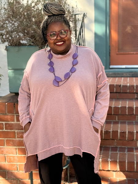 Bodil One Size French Terry Pocket Top-Rose