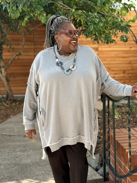 Bodil French Terry One Size Pocket Top-Fjord