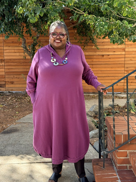 Bodil French Terry Hooded Cotton Dress- Mulberry