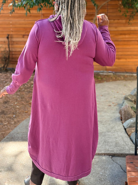 Bodil French Terry Hooded Cotton Dress- Mulberry
