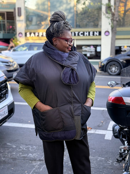 Luuka Ardena Quilted Puffer Vest With Scarf- Brown