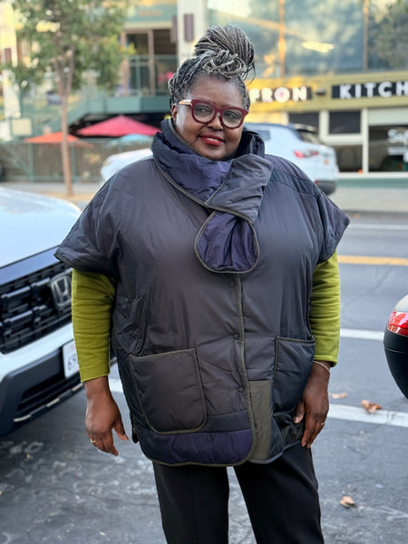 Luuka Ardena Quilted Puffer Vest With Scarf- Brown