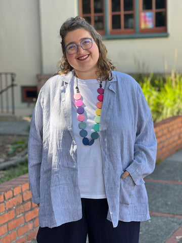 Eileen Fisher Puckered Organic Linen Blazer-Ink