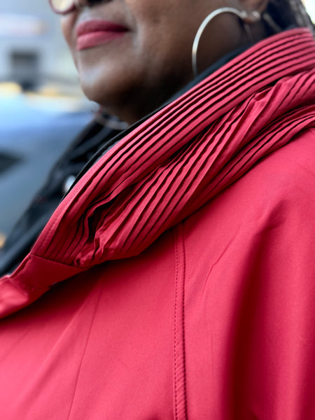 Lindi Reversible Pleated Hood Raincoat-Red/Black