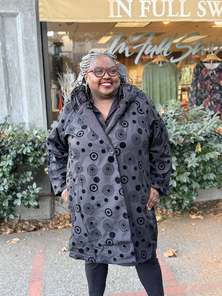 Lindi Reversible Pleated Hood 3/4 Raincoat Black Dot