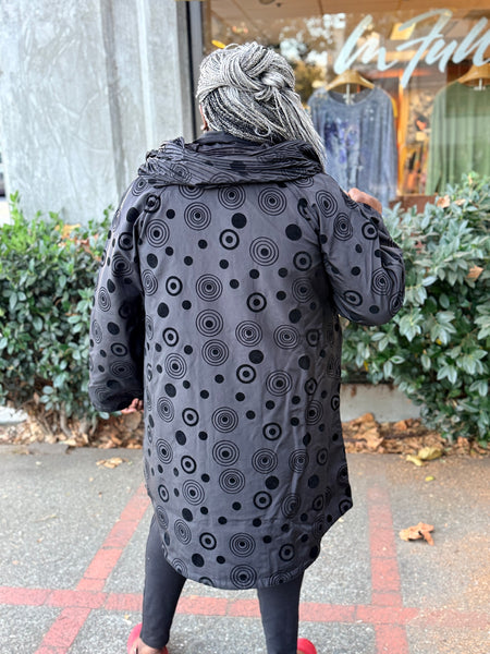 Lindi Reversible Pleated Hood 3/4 Raincoat Black Dot