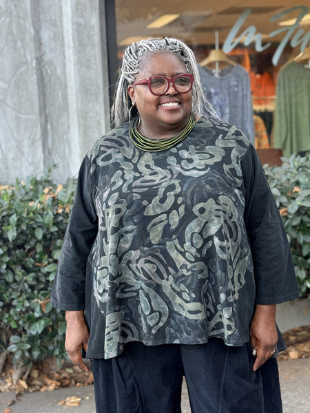 Transparent Black Corduroy Print Tunic