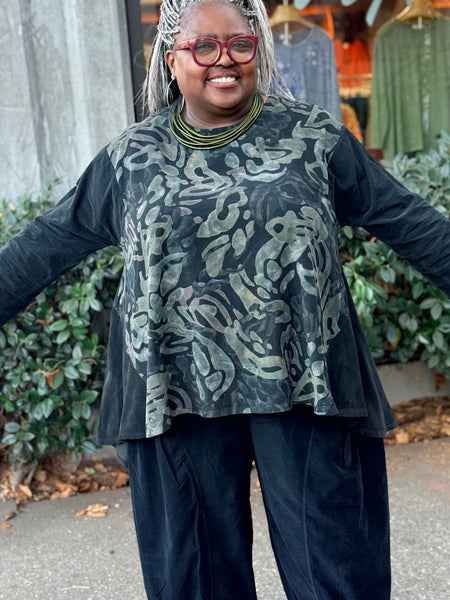 Transparent Black Corduroy Print Tunic