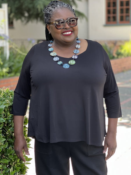 Blue Sky Ritzy 3/4 Sleeve Top -Black