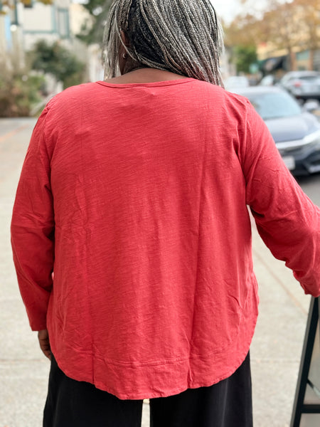Kleen Curved Hem Long Sleeve Tee-Temple Red