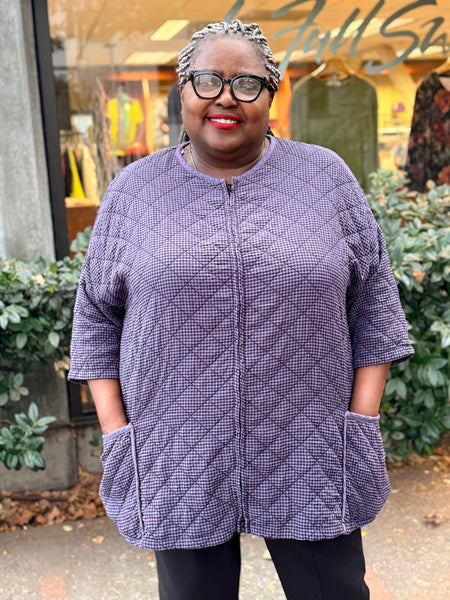 Cut Loose One Size Quilted Check Zip Coat-Whisper