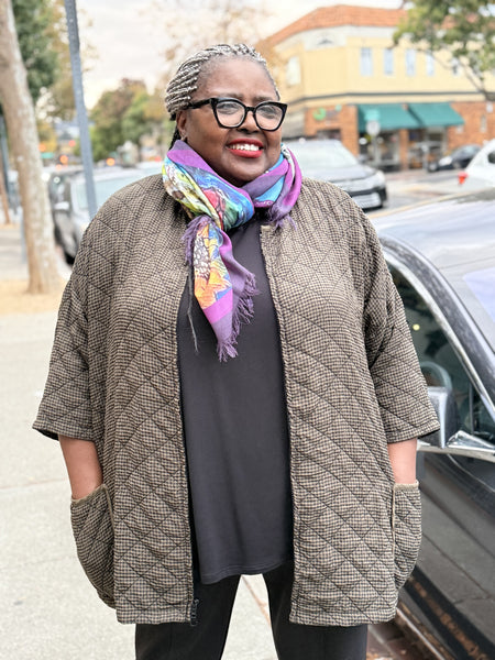 Cut Loose One Size Quilted Check Zip Coat-Kelp