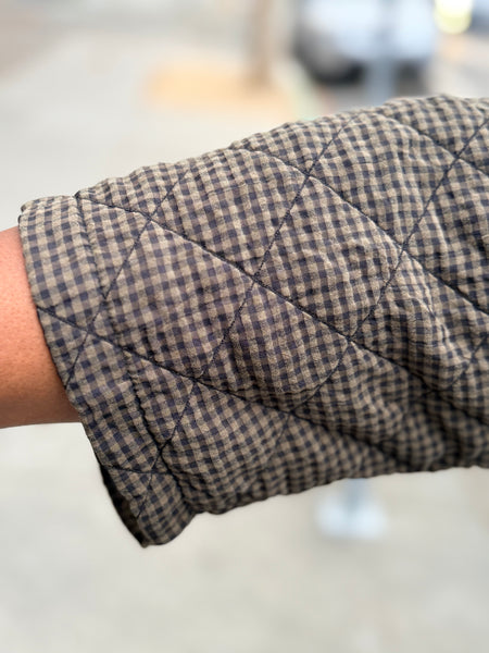 Cut Loose One Size Quilted Check Zip Coat-Kelp