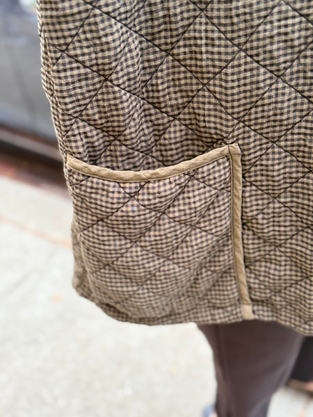 Cut Loose One Size Quilted Check Zip Coat-Kelp