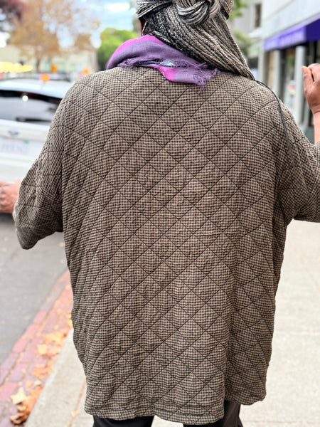 Cut Loose One Size Quilted Check Zip Coat-Kelp