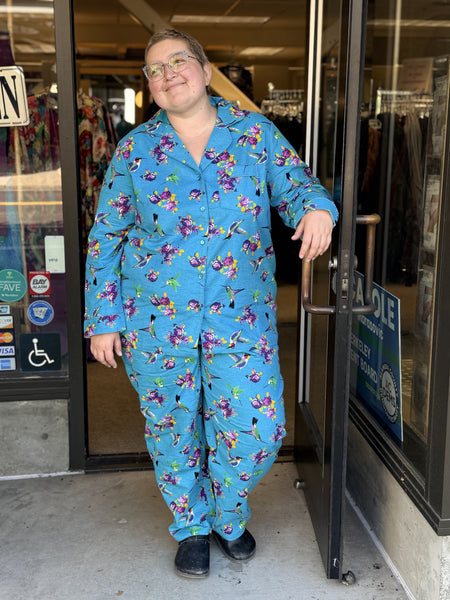 La Cera Flannel Pajama - Teal Hummingbird