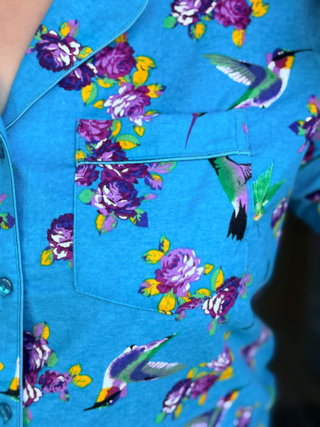 La Cera Flannel Pajama - Teal Hummingbird
