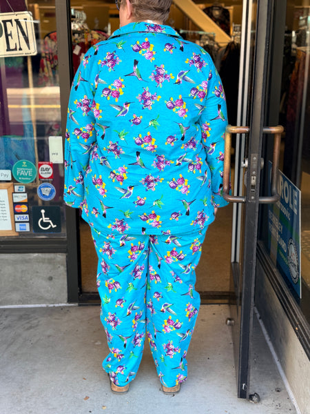 La Cera Flannel Pajama - Teal Hummingbird