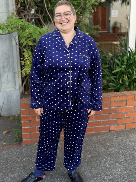 La Cera Micro Fleece Pajama -Navy Dot