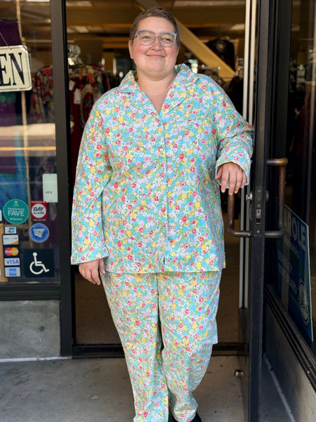 La Cera Flannel Pajama - Aqua Floral