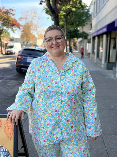 La Cera Flannel Pajama - Aqua Floral
