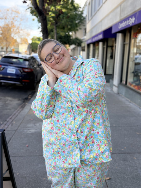 La Cera Flannel Pajama - Aqua Floral