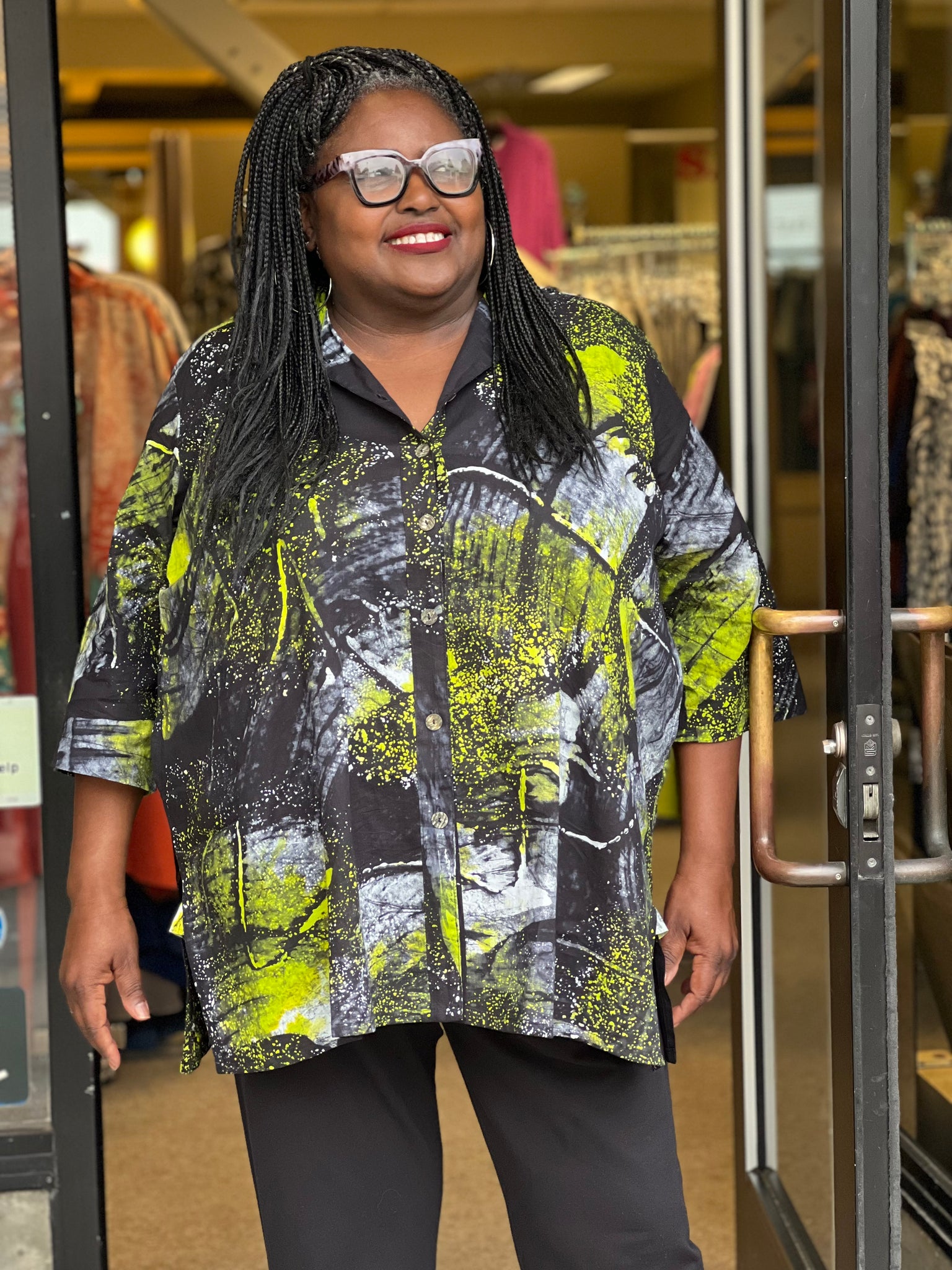 Adverb Cotton Therefore Shirt-Chartreuse Abstract