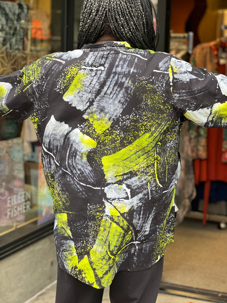 Adverb Cotton Therefore Shirt-Chartreuse Abstract