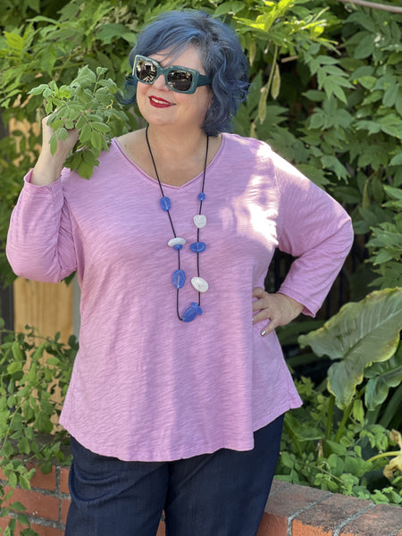 Kleen 3/4 Sleeve V-Neck Tee-Orchid