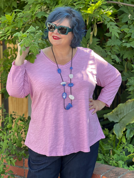 Kleen 3/4 Sleeve V-Neck Tee-Orchid