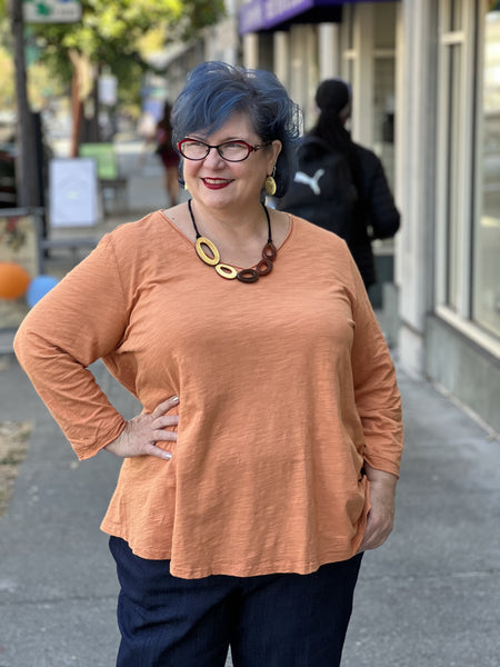 Kleen 3/4 Sleeve V-Neck Tee-Pumpkin