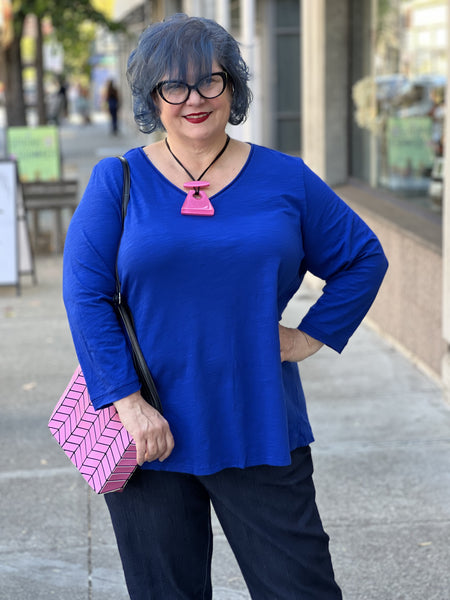 Kleen 3/4 Sleeve V-Neck Tee- Lapis Blue