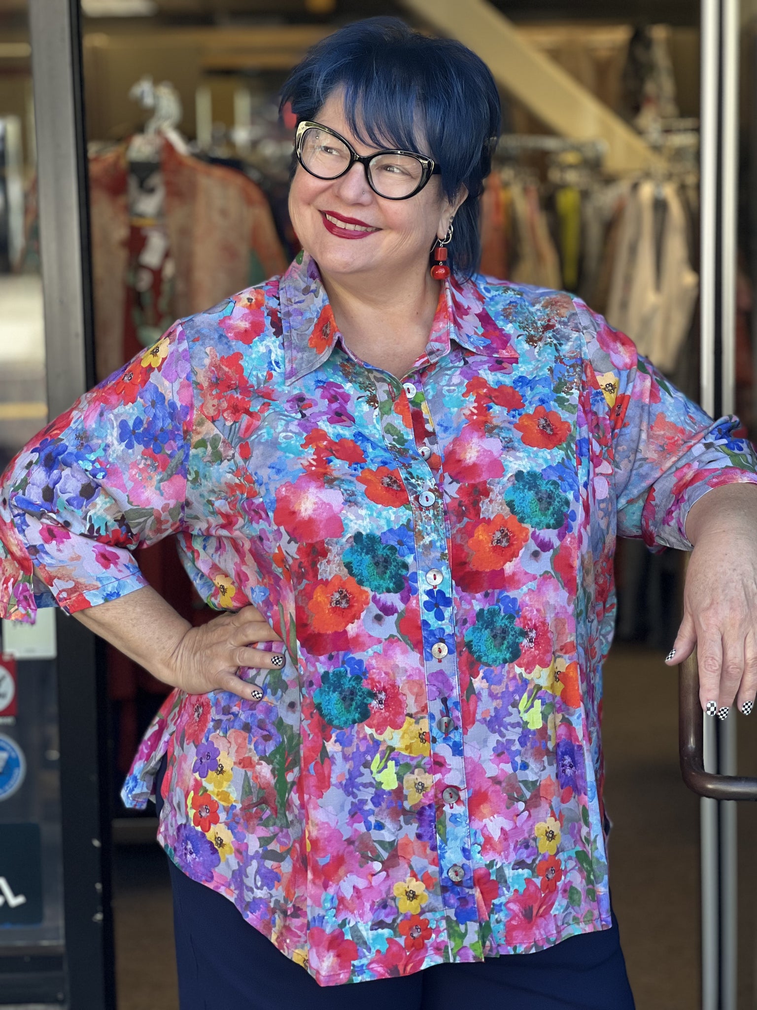 Blue Sky Lorine Blouse -Turq Wildflower