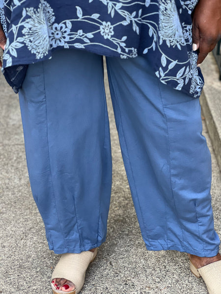 Pure Cotton Knit Wide Leg Pant-Blue