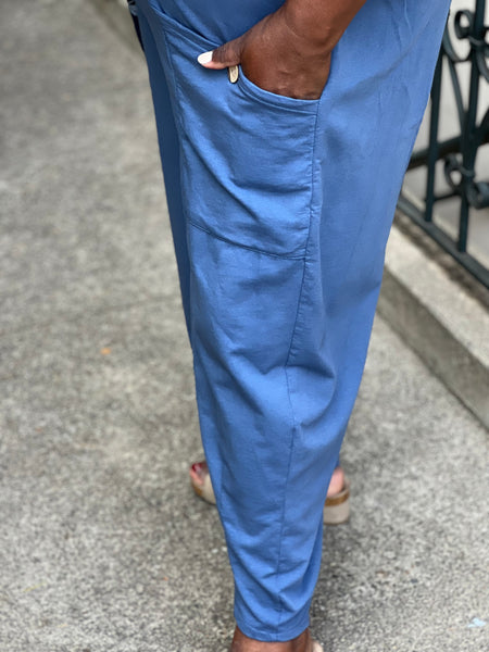 Pure Cotton Knit Wide Leg Pant-Blue