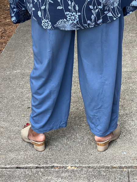 Pure Cotton Knit Wide Leg Pant-Blue