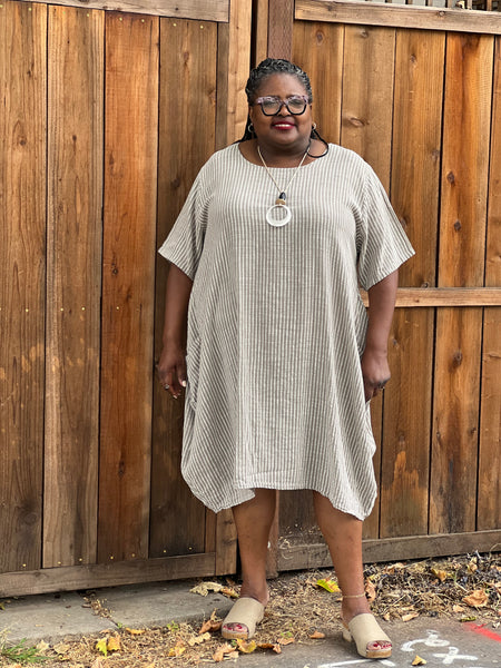 Pure  One Size  Cotton Lantern Dress- Mocha