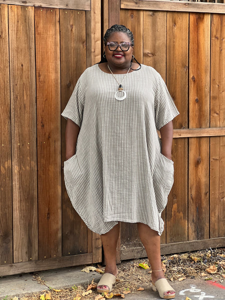 Pure  One Size  Cotton Lantern Dress- Mocha