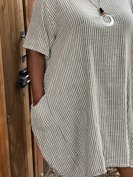 Pure  One Size  Cotton Lantern Dress- Mocha