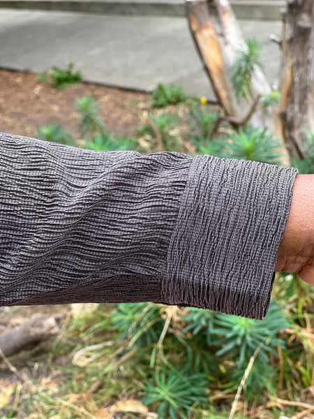 Eileen Fisher Plisse' Banded Collar Button Down- Rye