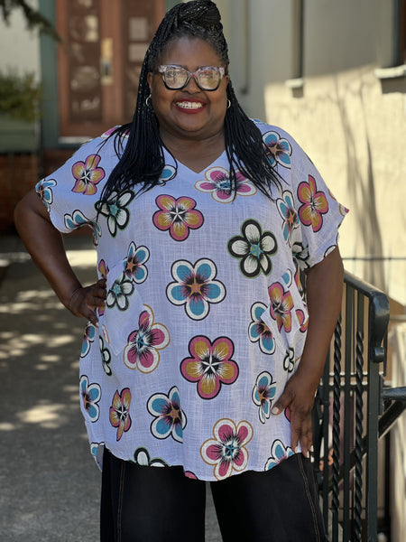 Pure Flower Print Cotton Tunic- White