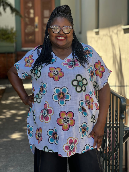 Pure Flower Print Cotton Tunic- White