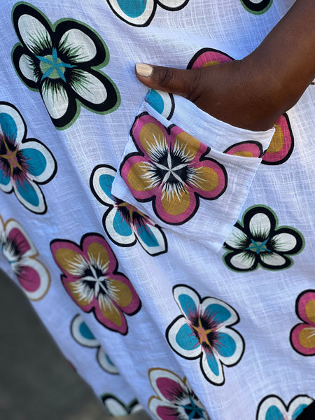 Pure Flower Print Cotton Tunic- White