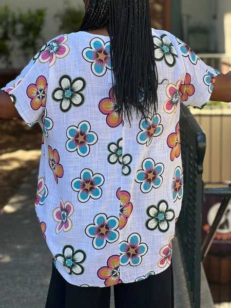 Pure Flower Print Cotton Tunic- White