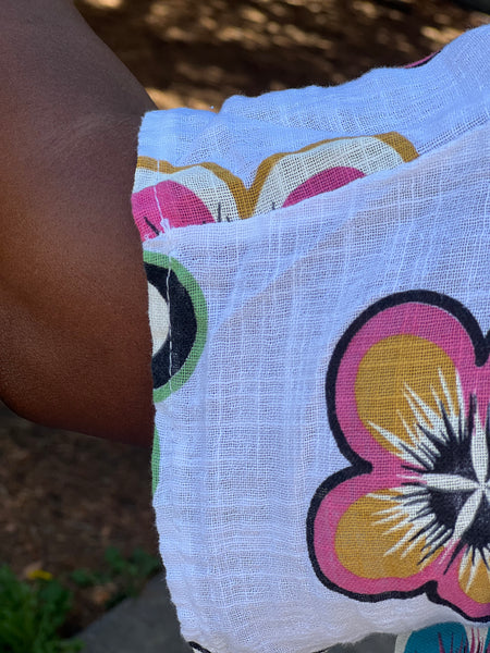 Pure Flower Print Cotton Tunic- White