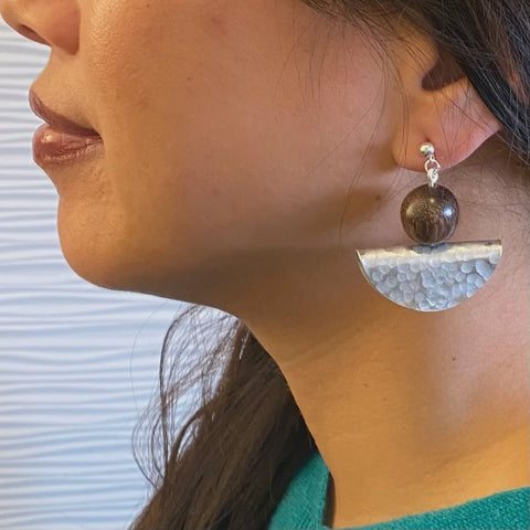 Chick Boss Silvia Half Circle Organic Wood and Metal Dangle