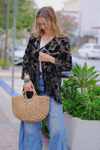 Aris A Black/Gold Velvet Burnout Jacket