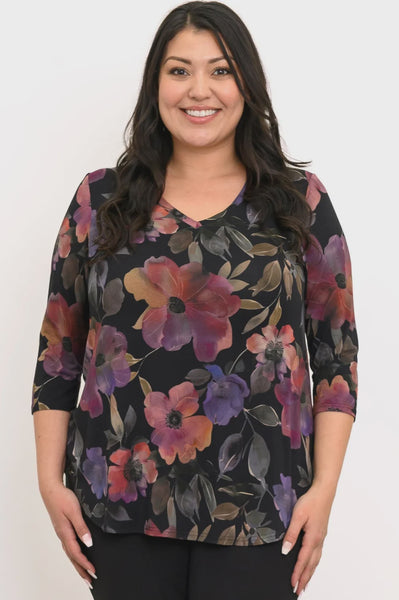 Blue Sky Jackie V Top- Pink Petals