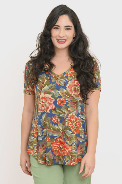 Blue Sky Short Sleeve V-Neck Jackie-Khaki Vintage