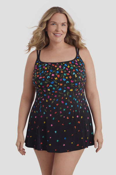 Longitude Princess Seam Swim Dress- Little Flowers